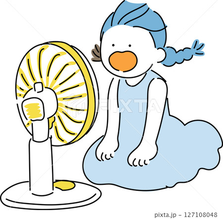 夏を満喫する子供_扇風機_夏色	 127108048