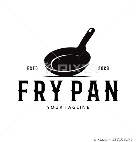 frying pan and spatula logo, kitchen cooking equipment, for business, company, restaurant 127108173