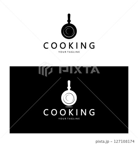 frying pan and spatula logo, kitchen cooking equipment, for business, company, restaurant frying pan and spatula logo, kitchen cooking equipment, for business, company, restaurant 127108174
