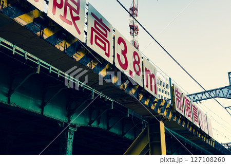 鉄道桁橋 ガード下の制限高　b-3 暖色寒色強調 127108260