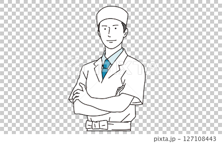 日本餐廳裡穿著圍裙的男人的插畫素材 127108443