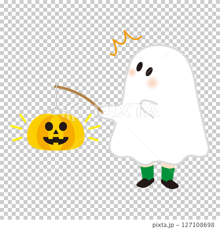 5 ghosts holding Halloween pumpkin lanterns 127108698