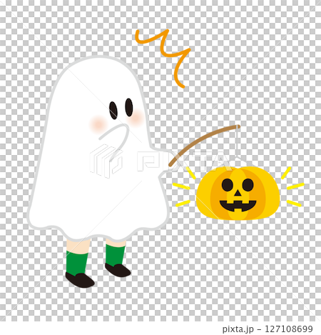 6 ghosts holding Halloween pumpkin lanterns 6 ghosts holding Halloween pumpkin lanterns 127108699
