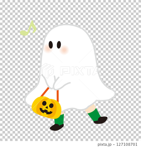 8 ghosts holding Halloween pumpkin lanterns 127108701