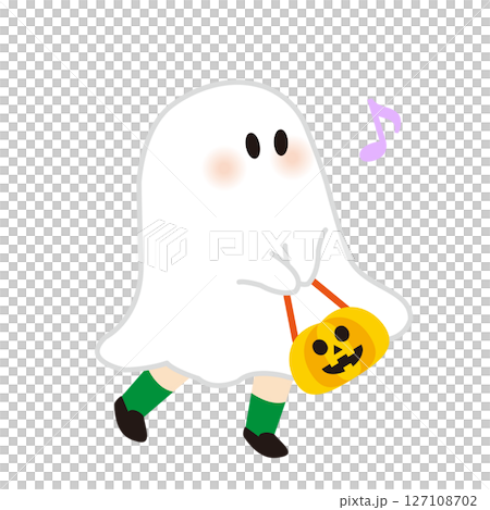 Halloween ghost with pumpkin lantern 9 127108702