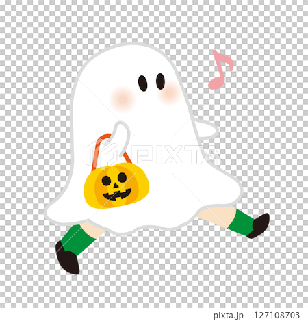 ハロウィンのカボチャのランタンを持ったオバケ10 127108703