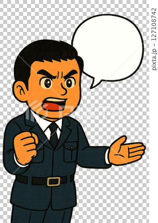 力強いジェスチャーで訴えかけるビジネスマン、吹き出し付きで熱く語るスーツ姿の男性、真剣な表情で主張す 127108742