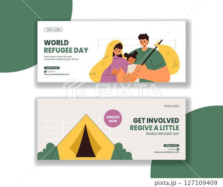 World Refugee Day Horizontal Banner Template with Flat Cartoon Style Illustration 127109409