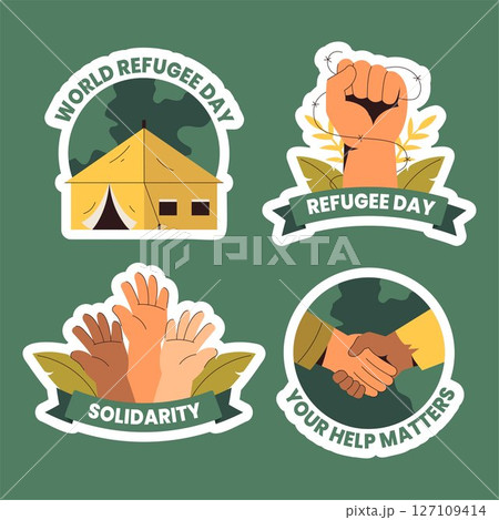 Cartoon Style Social Media Label Background for World Refugee Day Observance Cartoon Style Social Media Label Background for World Refugee Day Observance 127109414