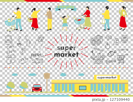 スーパーマーケットで買い物をする人達 127109440