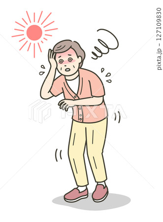 熱中症を起こしめまいでふらつく高齢女性のイラスト 127109830