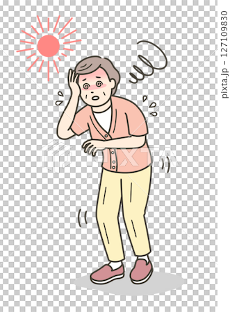 熱中症を起こしめまいでふらつく高齢女性のイラスト 127109830