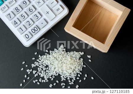 升からこぼれた少しのコメと電卓 升からこぼれた少しのコメと電卓 127110185