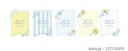 線画の草木イラスト。夏の草木のポストカード背景。夏のベクターおしゃれフレーム素材。 127110291