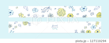 線画の草木イラスト。夏の草木のポストカード背景。夏のベクターおしゃれフレーム素材。 線画の草木イラスト。夏の草木のポストカード背景。夏のベクターおしゃれフレーム素材。 127110294