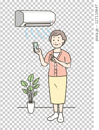 夏季老年婦女透過開啟空調控制室內溫度的插畫 夏季老年婦女透過開啟空調控制室內溫度的插畫 127110647