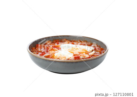 PNG,Shakshuka in a bowl, isolated on white background 127110801