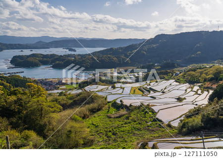 《佐賀県》大浦の棚田・伊万里湾をのぞむ田園風景 《佐賀県》大浦の棚田・伊万里湾をのぞむ田園風景 127111050
