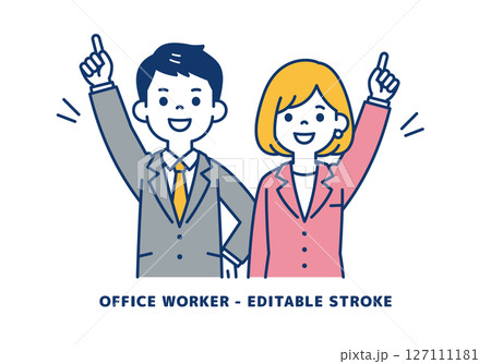 トップを目指す、ビジネスマンのベクターイラスト素材_男女セット トップを目指す、ビジネスマンのベクターイラスト素材_男女セット 127111181