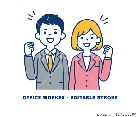 やる気満々の、ビジネスマンのベクターイラスト素材＿男女セット 127111204