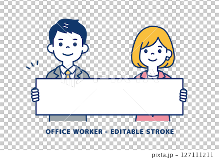 商人拿著長板講解的向量插圖素材_男女套裝 127111211