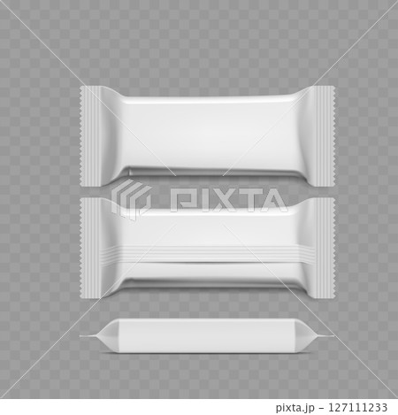 Blank White Snack Bar Wrapper Mockup - Flow Pack Template. Vector Blank White Snack Bar Wrapper Mockup - Flow Pack Template. Vector 127111233