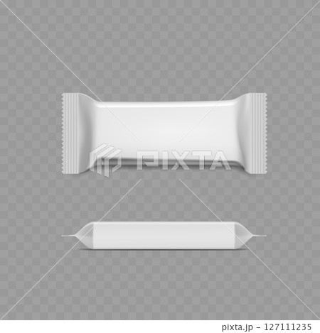 Blank White Snack Bar Wrapper Mockup - Flow Pack Template. Vector Blank White Snack Bar Wrapper Mockup - Flow Pack Template. Vector 127111235