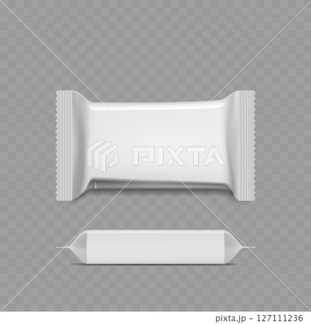 Blank White Snack Bar Wrapper Mockup - Flow Pack Template. Vector 127111236