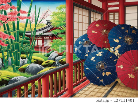 金閣寺の秋麗：水面に映る紅葉と黄金の輝き 127111401