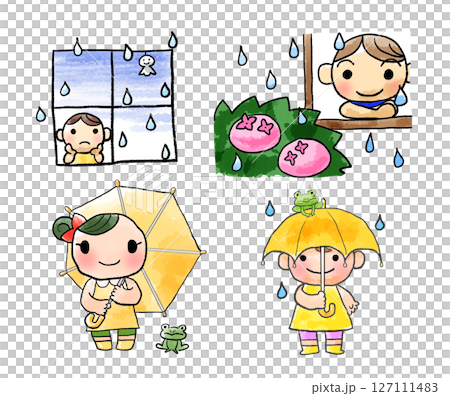 Illustration of a child on a rainy day Illustration of a child on a rainy day 127111483