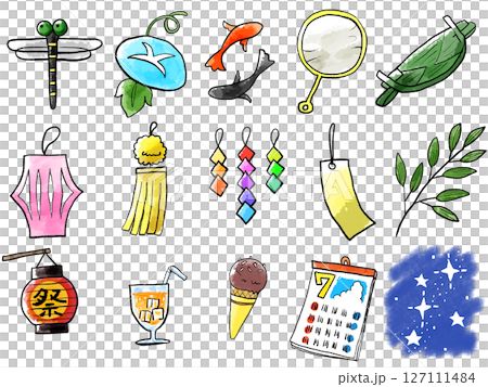 7月からイメージされる小物のイラスト 127111484