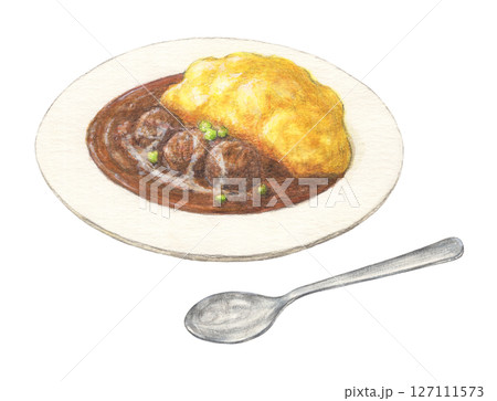 ビーフシチューオムライス 水彩色鉛筆イラスト ビーフシチューオムライス 水彩色鉛筆イラスト 127111573