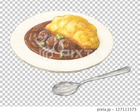 ビーフシチューオムライス 水彩色鉛筆イラスト ビーフシチューオムライス 水彩色鉛筆イラスト 127111573