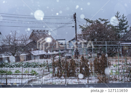 京都府南丹市美山町雪積もるかやぶきの里の撮影したもの 127111650
