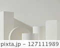 Minimal art background with copy space for cosmetics, business branding and product presentation. Front view of white geometries podiums displayed on a white background 127111989