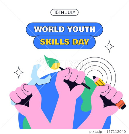 Youth Skills Day Social Post with Cartoon Characters and Flat Design Background Illustration 127112040
