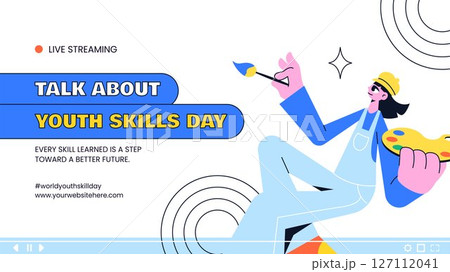 Creative Social Media Video Thumbnail Design for World Youth Skills Day with Flat Illustration Style Creative Social Media Video Thumbnail Design for World Youth Skills Day with Flat Illustration Style 127112041