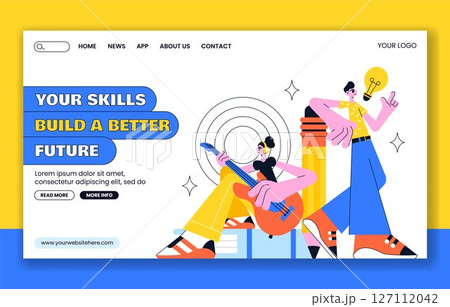 Flat Cartoon Background for Social Media Landing Page Template on World Youth Skills Day Flat Cartoon Background for Social Media Landing Page Template on World Youth Skills Day 127112042