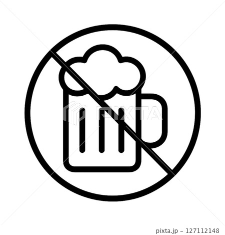 禁酒の線画アイコン、イラスト、ビール、アルコール、背景なし、シンプル、素材 127112148