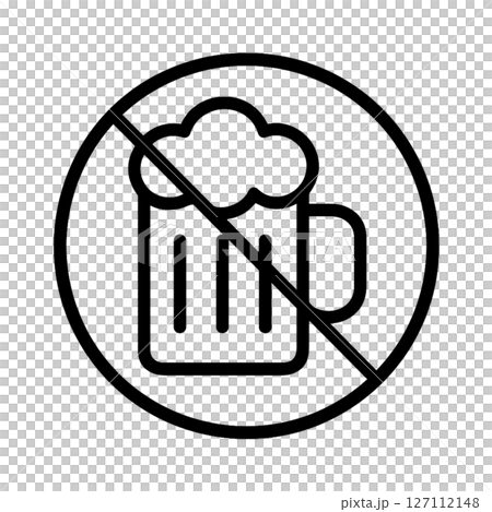 禁酒の線画アイコン、イラスト、ビール、アルコール、背景なし、シンプル、素材 127112148
