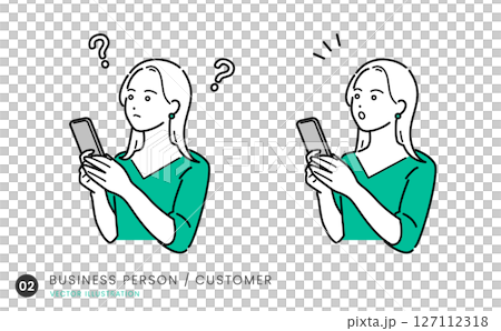 插畫素材集 2 一位年輕女子在智慧型手機上搜尋訊息 插畫素材集 2 一位年輕女子在智慧型手機上搜尋訊息 127112318