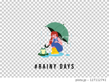 一個帶傘的女孩和一隻青蛙 一個帶傘的女孩和一隻青蛙 127112741