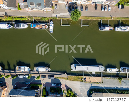 Klein-Willebroek, Willebroek, Antwerp, Belgium, 13th of May, 2025, A stunning aerial view of docked 127112757