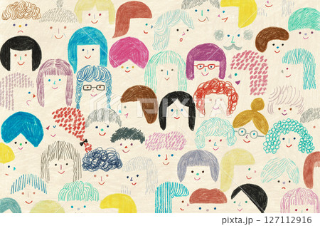 手描きイラスト たくさんの顔 手描きイラスト たくさんの顔 127112916