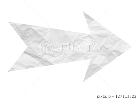 White crumpled paper arrow isolated on transparent background 127113522