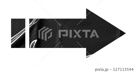Black crumpled paper arrow isolated on transparent background. 127113544