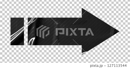 Black crumpled paper arrow isolated on transparent background. 127113544