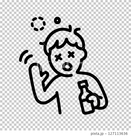 酔っぱらいの線画アイコン、イラスト、人物、背景なし、シンプル、素材 127113636