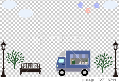 Background illustration of a kitchen car parked in a park 127113744