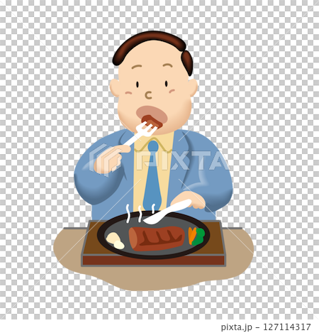 暴飲暴食をして体重が気になる中年男性 127114317